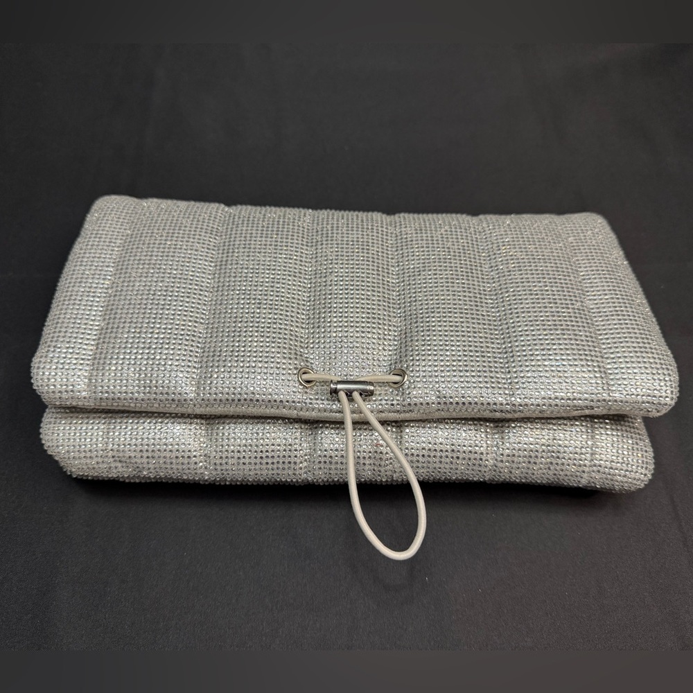 Steven Madden Purse Clutch Crossbody Evening Silver Crystal Sparkle Rhinestone